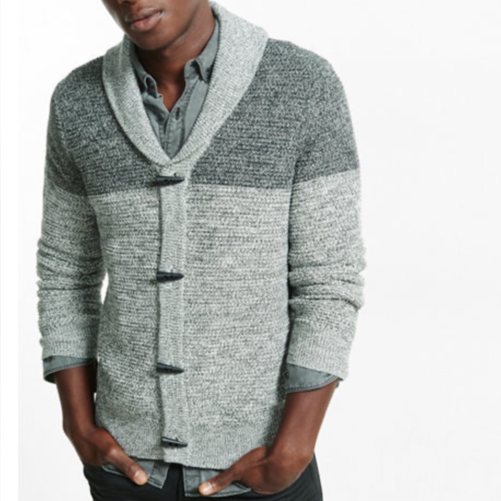 Express XL Shawl Collar Cardigan Sweater  Chunky Knit Grandpa gray